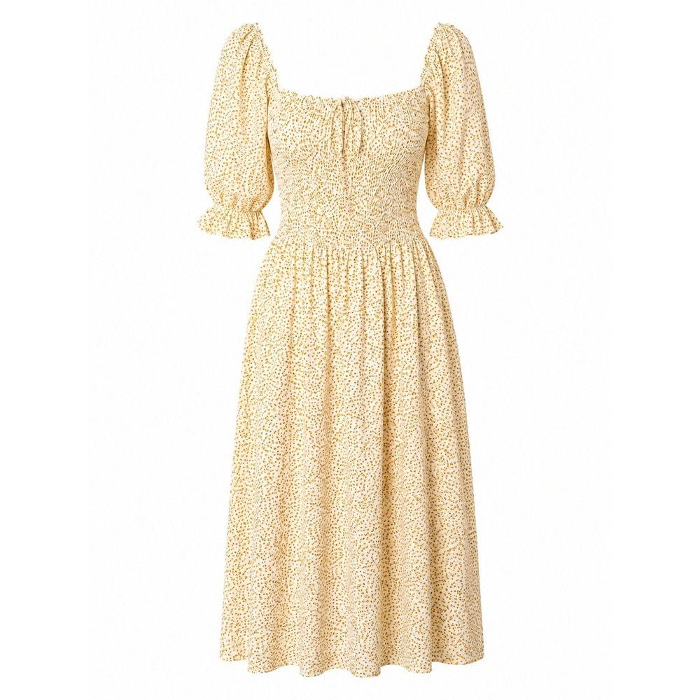 Simplee Floral Smocked Midi Dress S Cottagecore Milkmaid Puff Sleeve Prairie
